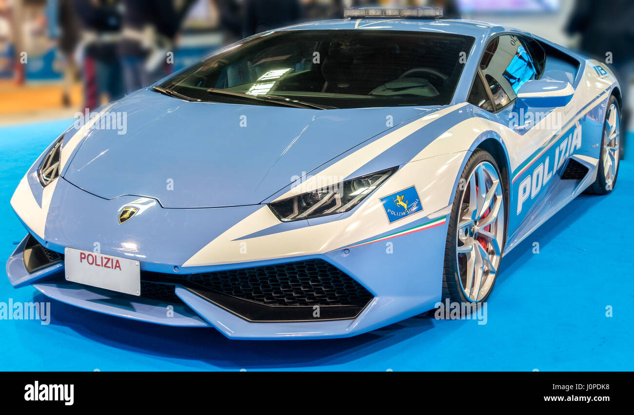 Polizei sport Auto Lamborghini italienische Modell blaue Farbe Stockfoto