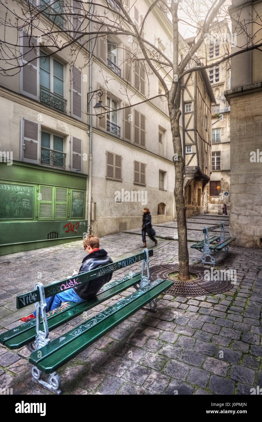 Rue du Grenier-sur-l'Eau. Paris. Frankreich Stockfoto