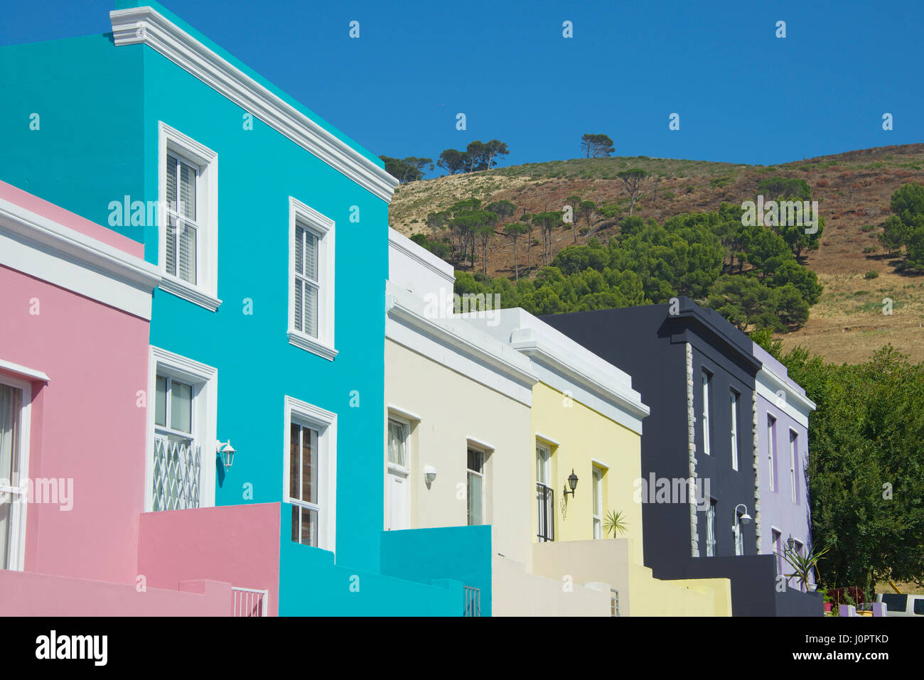 Bunt bemalte Häuser Wales Street Bo Kaap Kapstadt Südafrika Stockfoto