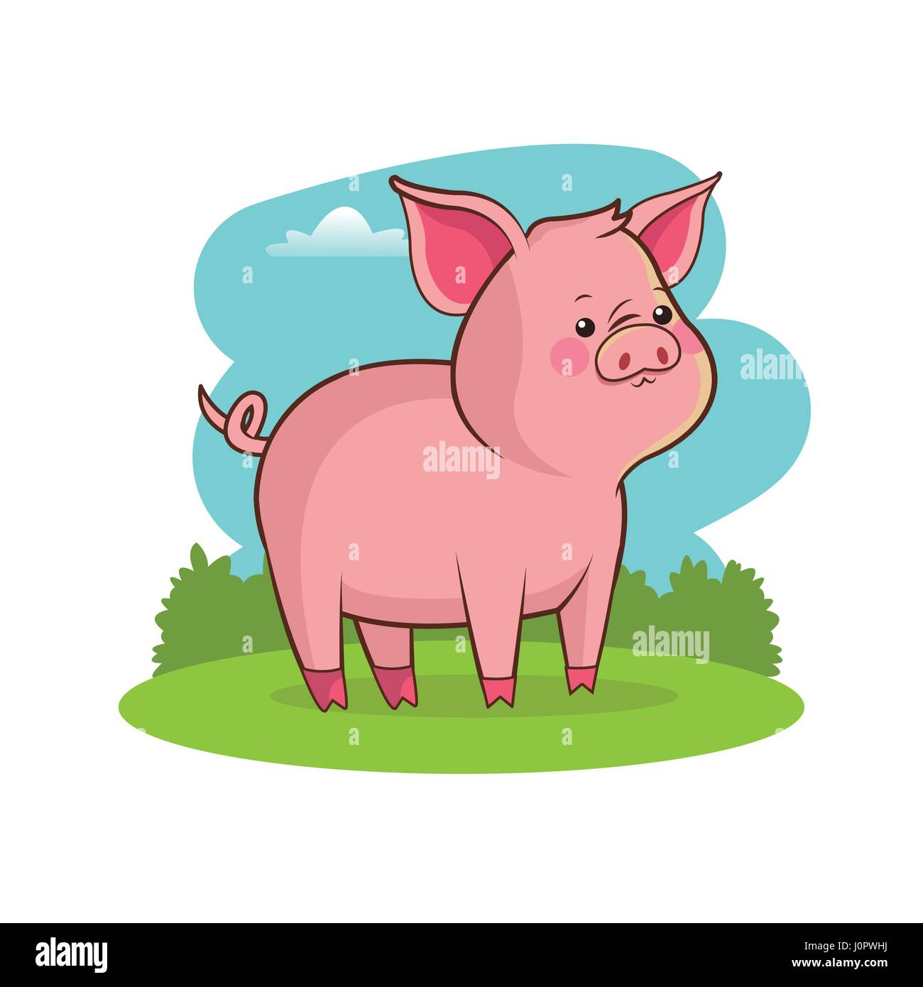 niedliche Schwein Tier Baby mit Landschaft Stock Vektor