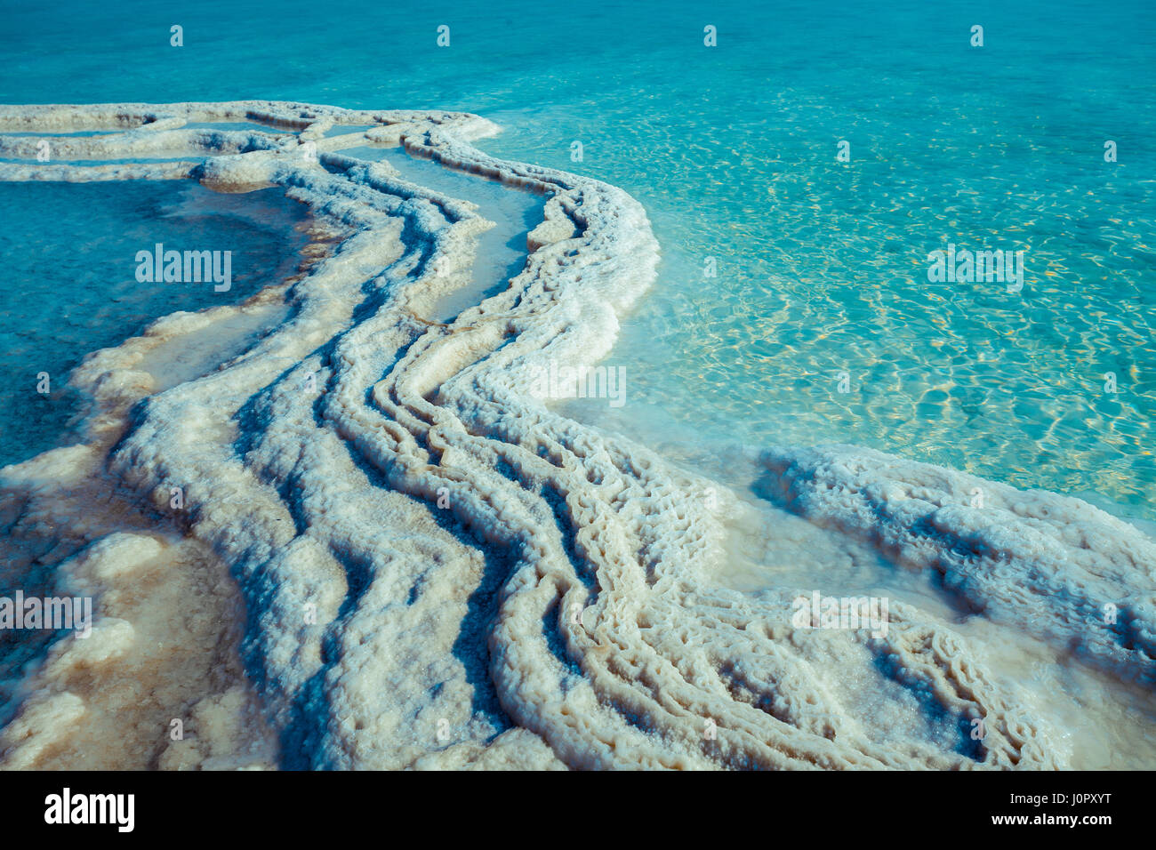 Textur des Toten Meeres. Salz-Seeufer Stockfoto