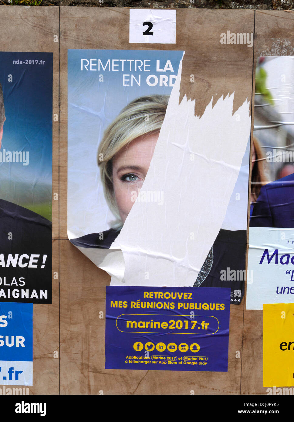 Präsidentschaftswahlen in Frankreich 2017, Plakat des Kandidaten Le Pen für die erste Runde (23. April 2017). Stockfoto