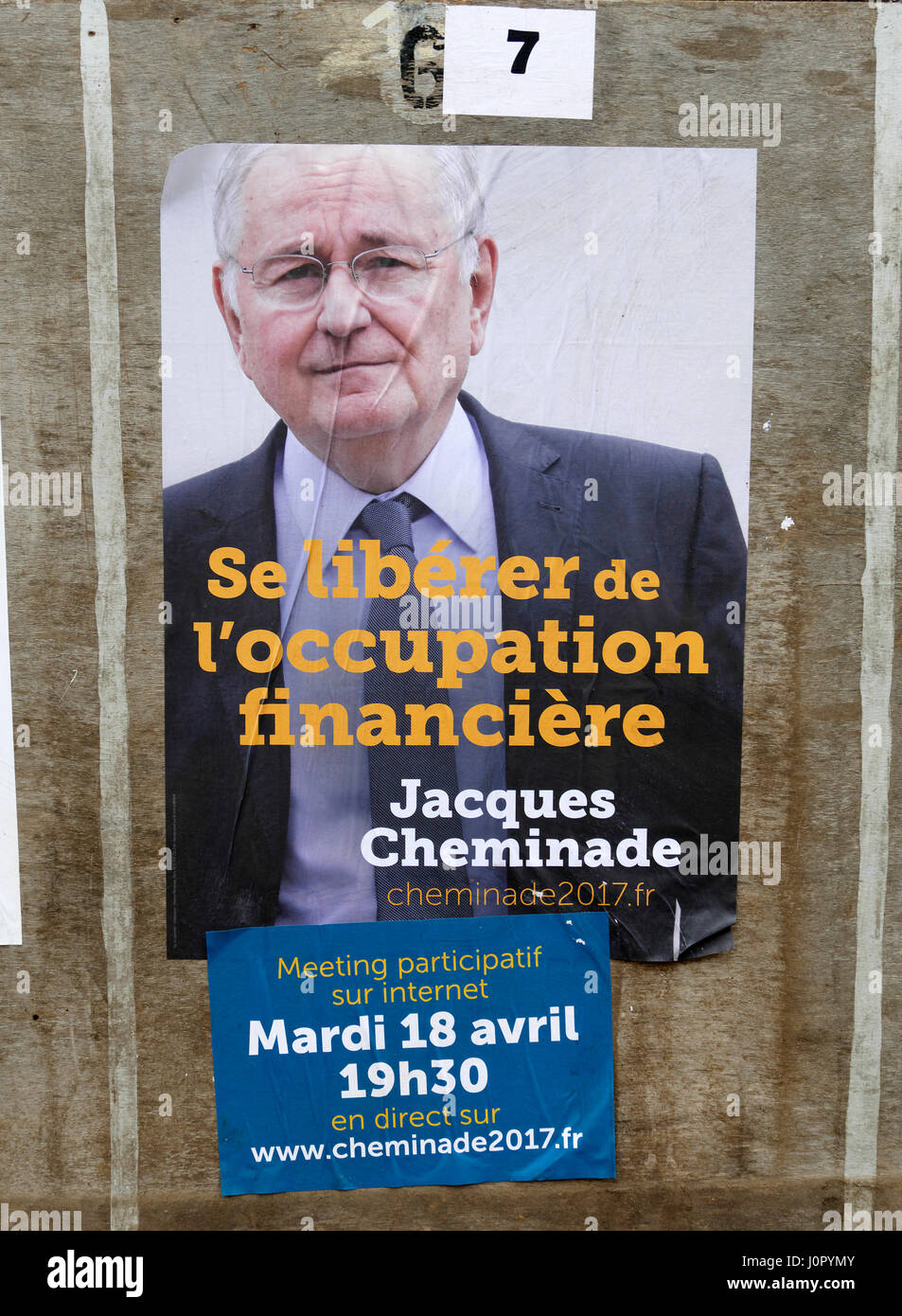 Präsidentschaftswahlen in Frankreich 2017, Plakat des Kandidaten Cheminade für die erste Runde (23. April 2017). Stockfoto