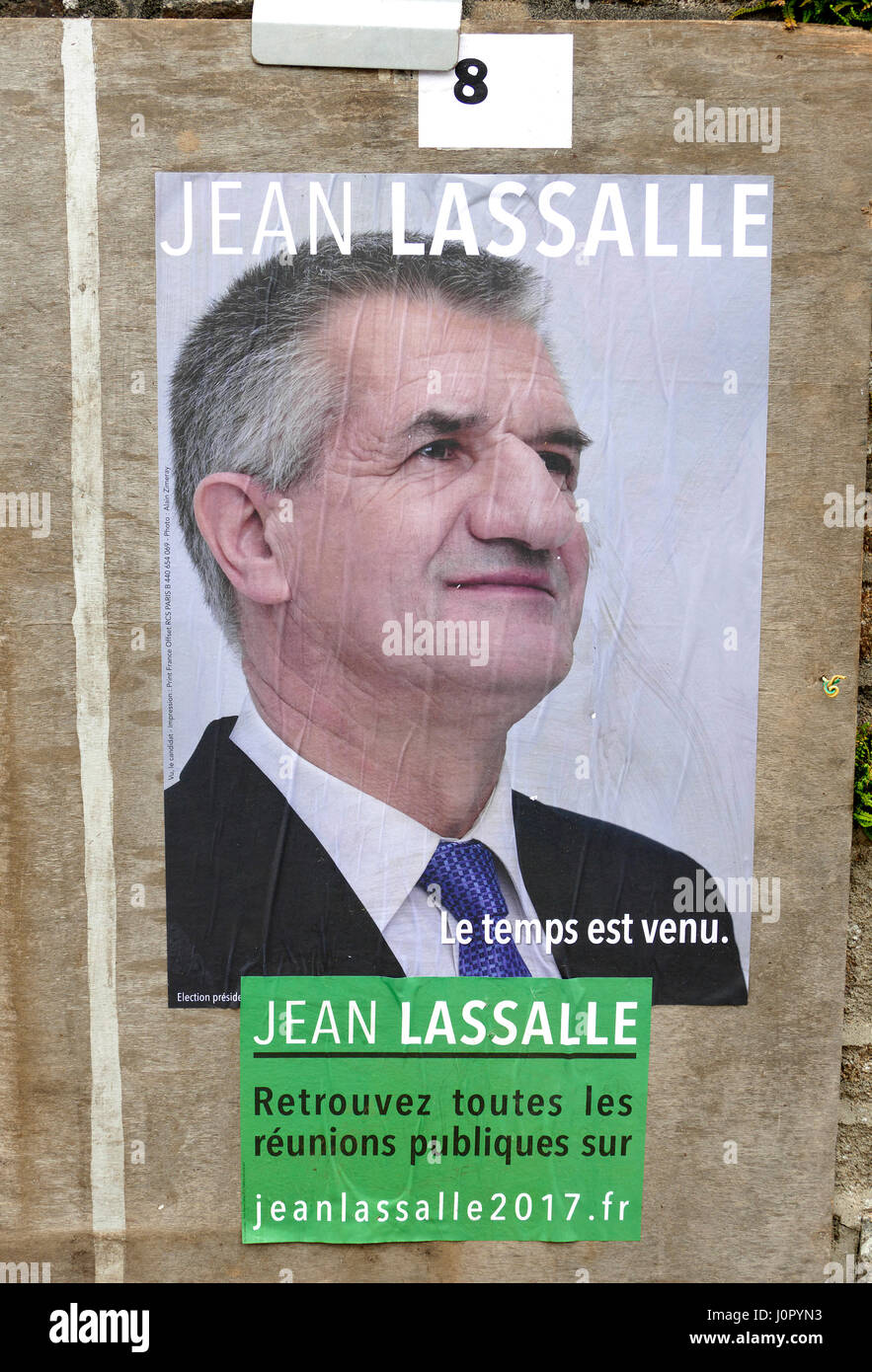 Präsidentschaftswahlen in Frankreich 2017, Plakat des Kandidaten Lassale für die erste Runde (23. April 2017). Stockfoto