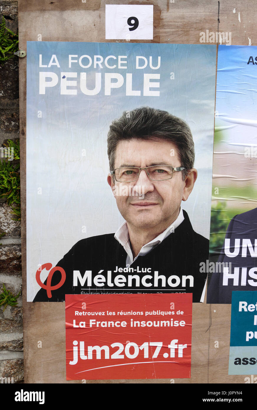 Präsidentschaftswahlen in Frankreich 2017, Plakat des Kandidaten Mélenchon für die erste Runde (23. April 2017). Stockfoto