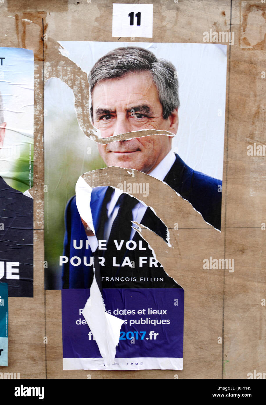 Präsidentschaftswahlen in Frankreich 2017, Plakat des Kandidaten Fillon für die erste Runde (23. April 2017). Stockfoto