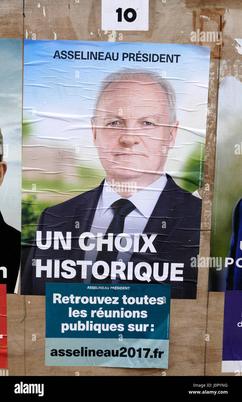 Präsidentschaftswahlen in Frankreich 2017, Plakat des Kandidaten Asselineau für die erste Runde (23. April 2017). Stockfoto