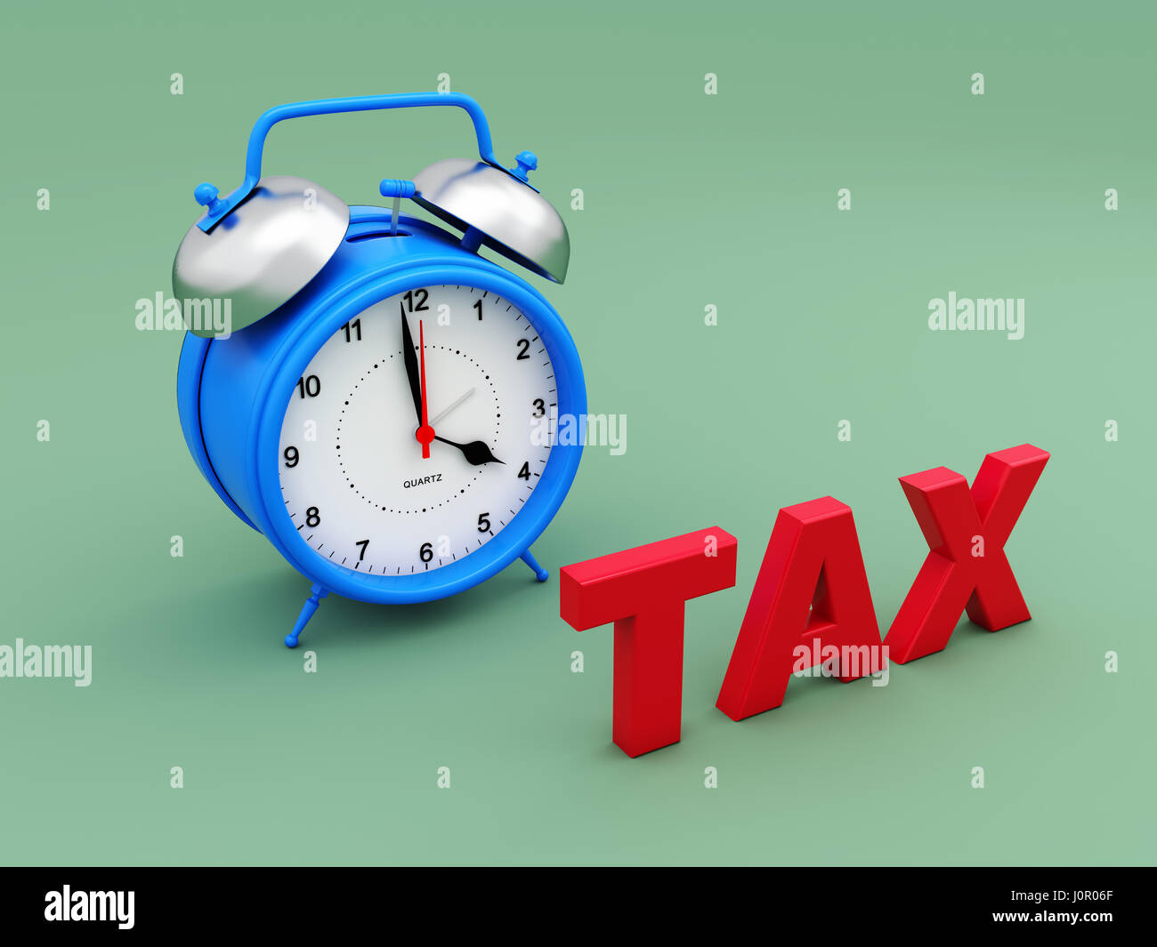 Wecker mit Steuer Text - Rendering 3D-Bild Stockfoto