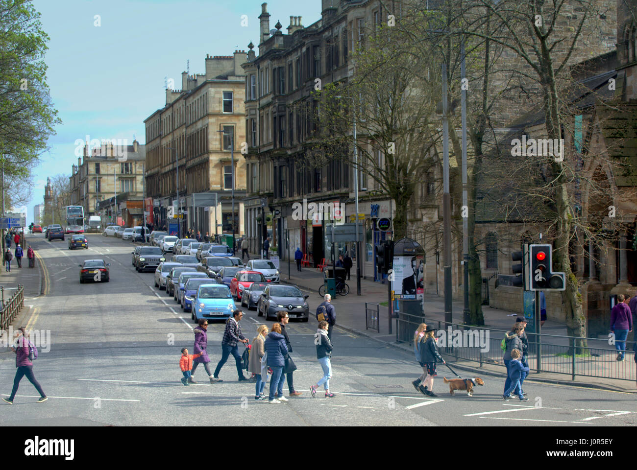 Byres Glasgow Straße und der Botanische Garten Schnittpunkt Verkehr Lichter Westend Stockfoto