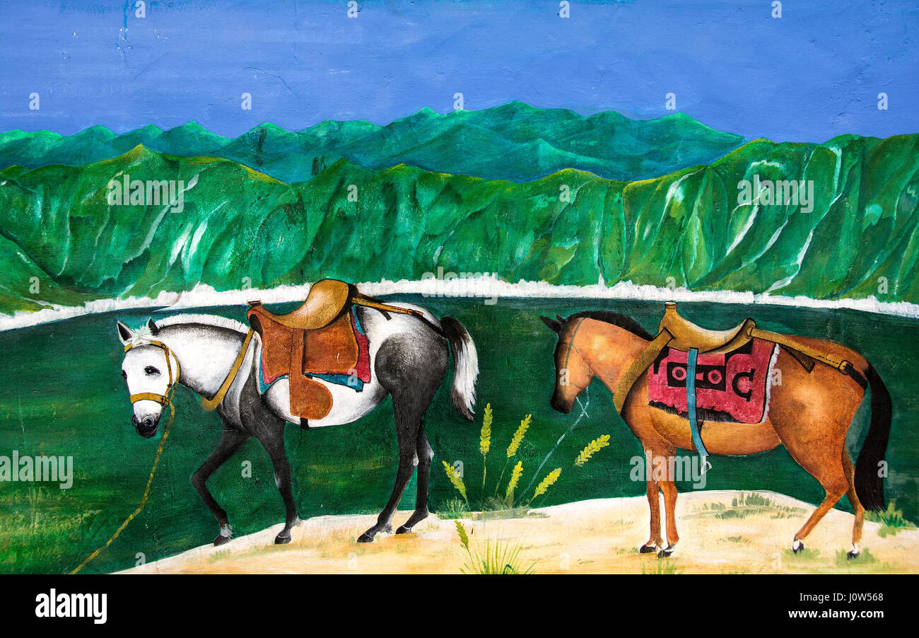 Wall Art mit einem Pferd, Ecuador. Stockfoto