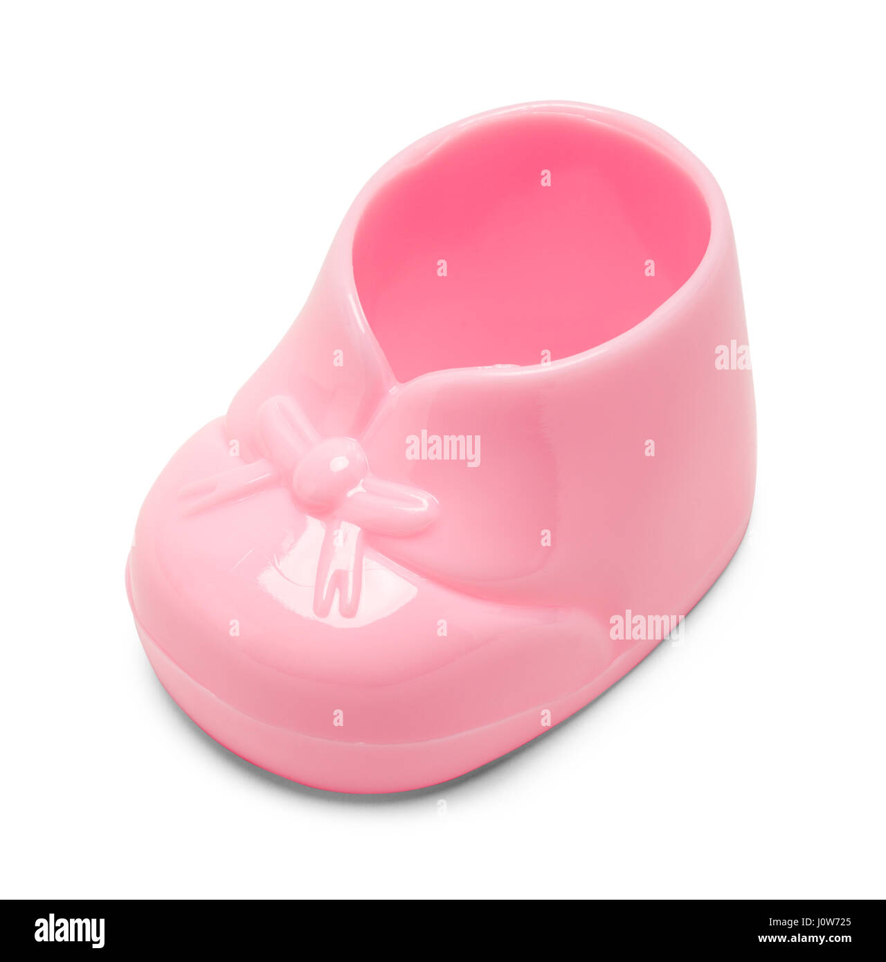 Einzelnen rosa Kunststoff Baby-Schuh, Isolated on White Background. Stockfoto