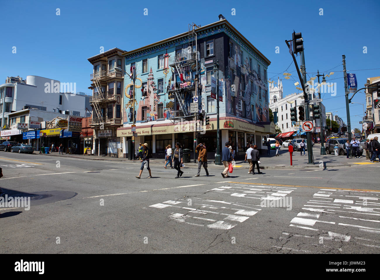 Fußgängerzone Kreuzung in San Francisco, Kalifornien, USA Stockfoto