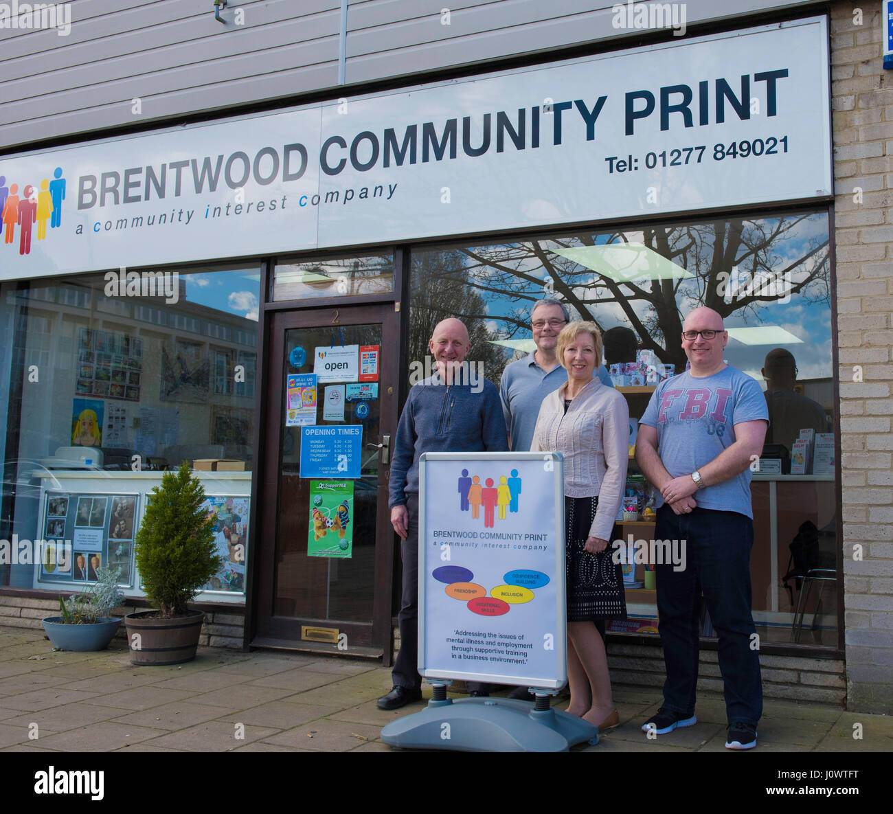 Brentwood Gemeinschaft Print - Unternehmen der Gemeinschaft, die von Menschen der Genesung von psychischen Erkrankungen zu helfen, Leben und Ihre persönlichen Fähigkeiten weiterzuentwickeln besetzt ist Stockfoto