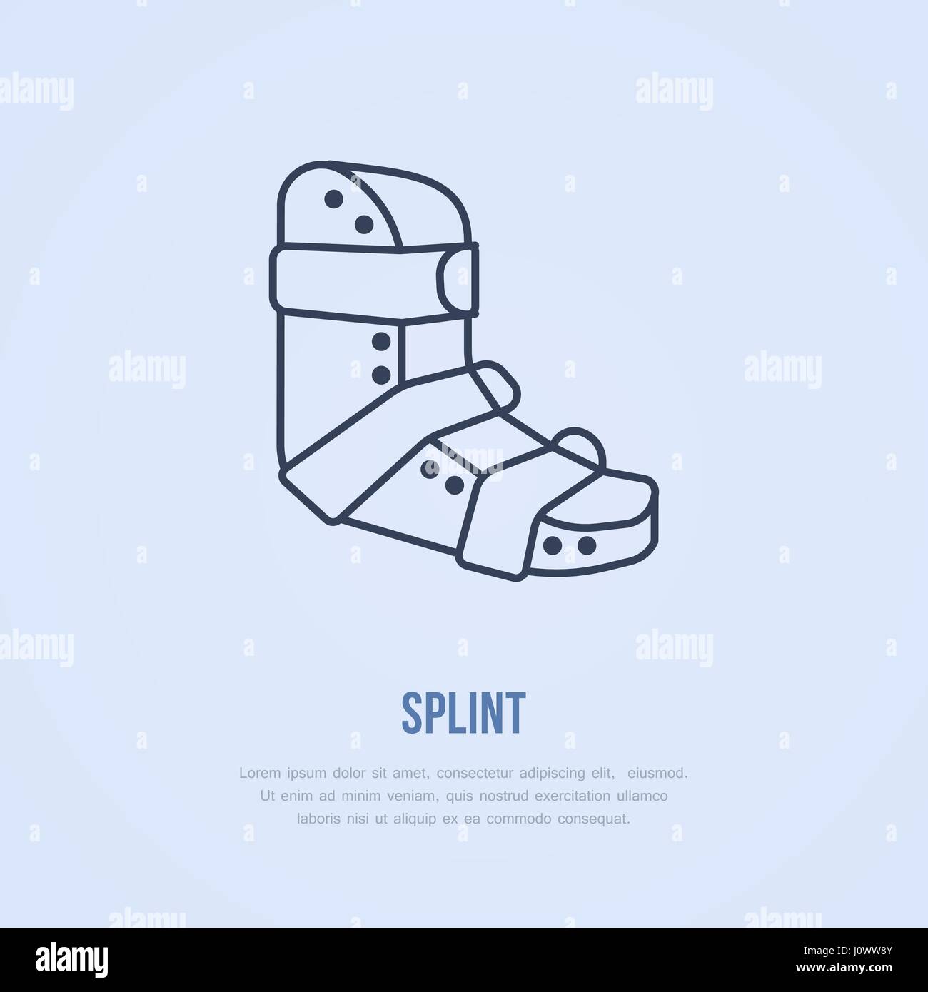 Schiene für gebrochenes Bein Symbol, Line-Logo. Flache Zeichen für Trauma Rehabilitation Ausrüstungsshop Stock Vektor