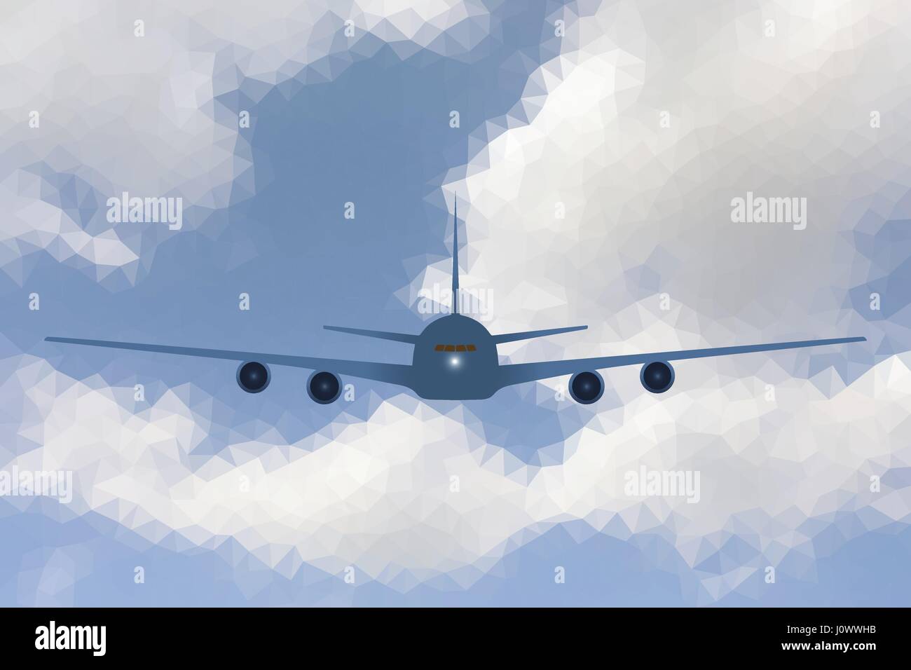 Flugzeug fliegen-Kopf auf low-Poly-blauer Himmel mit Wolken, Vektor-illustration Stock Vektor