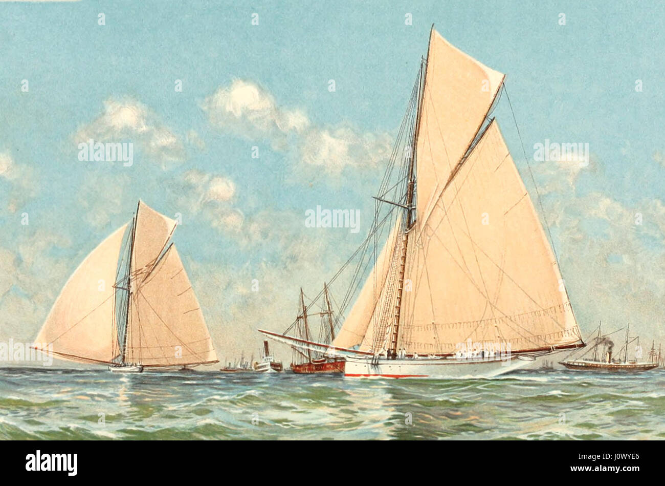 Mayflower führende Galatea in Beginn ihre letzten Rennen für die Amerikas Cup vor Sandy Hook, 11. September 1886 Stockfoto