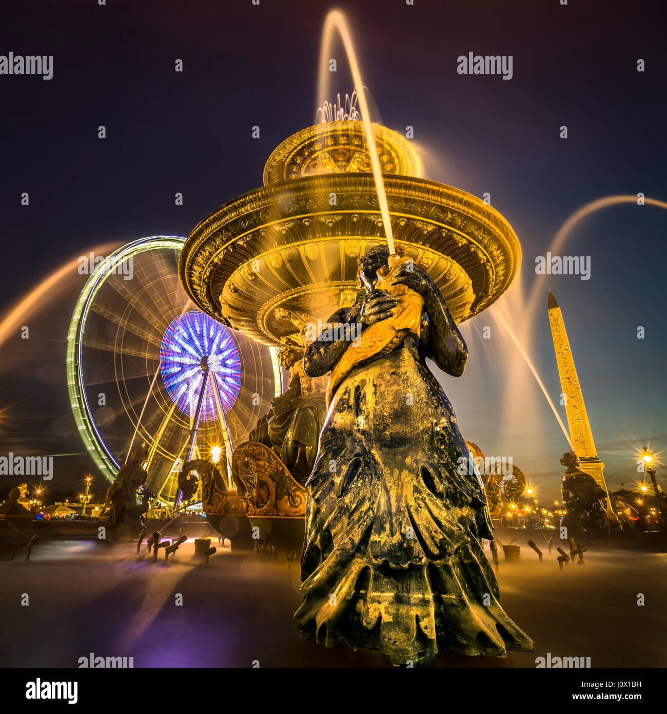 Obelisken, Brunnen und Festplatz fahren, Place De La Concorde, Paris, Frankreich Stockfoto