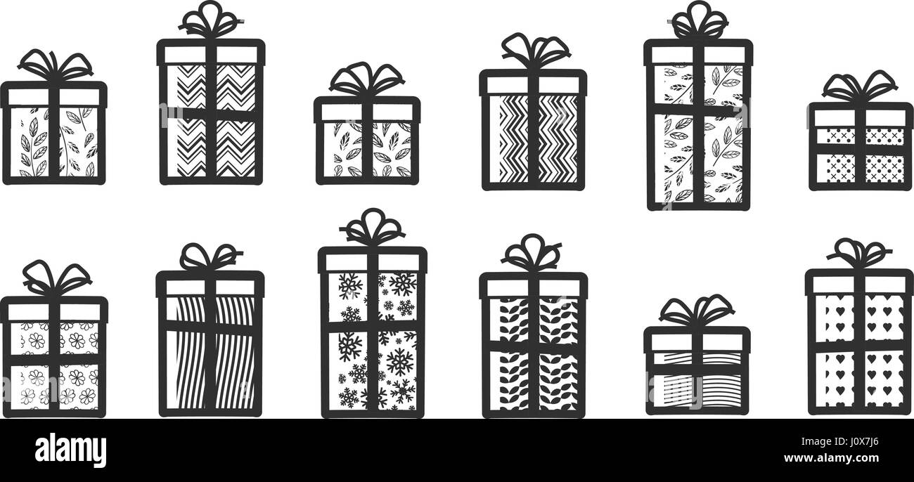 Geschenke Set Symbole. Überraschung, Verpackung, Geschenk-Box-Symbol. Vektor-illustration Stock Vektor