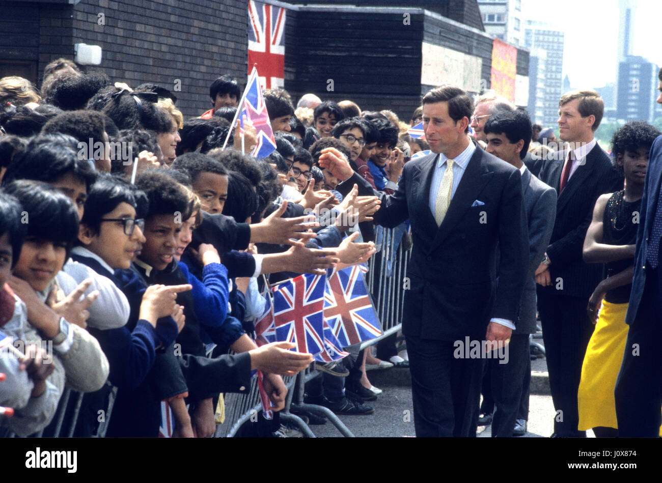 Prinz Charles Besuch in Handsworth, Birmingham Uk Juni 1986 Stockfoto