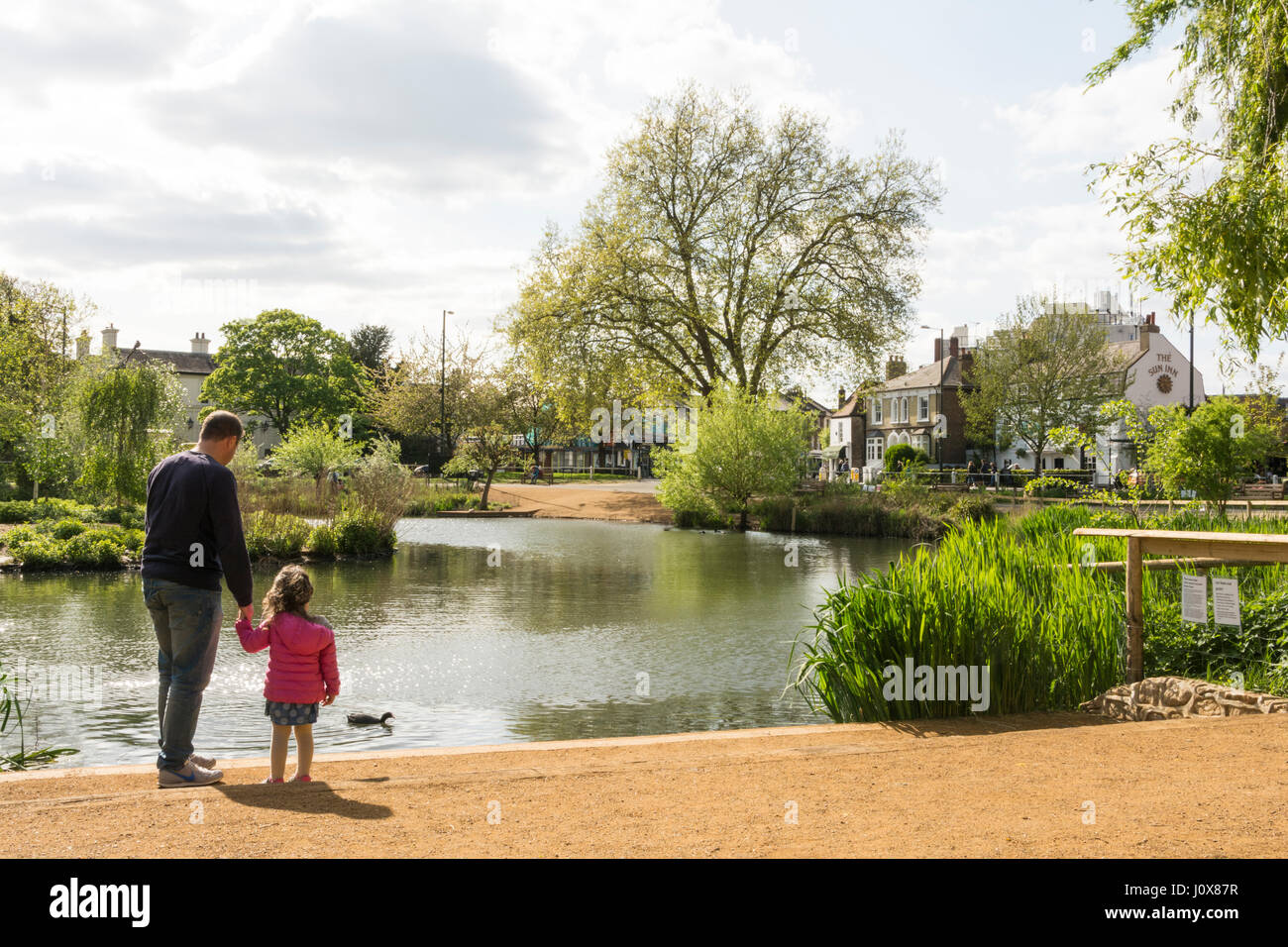 Ein Sommertag bei Barnes Pond in London, England UK. Stockfoto
