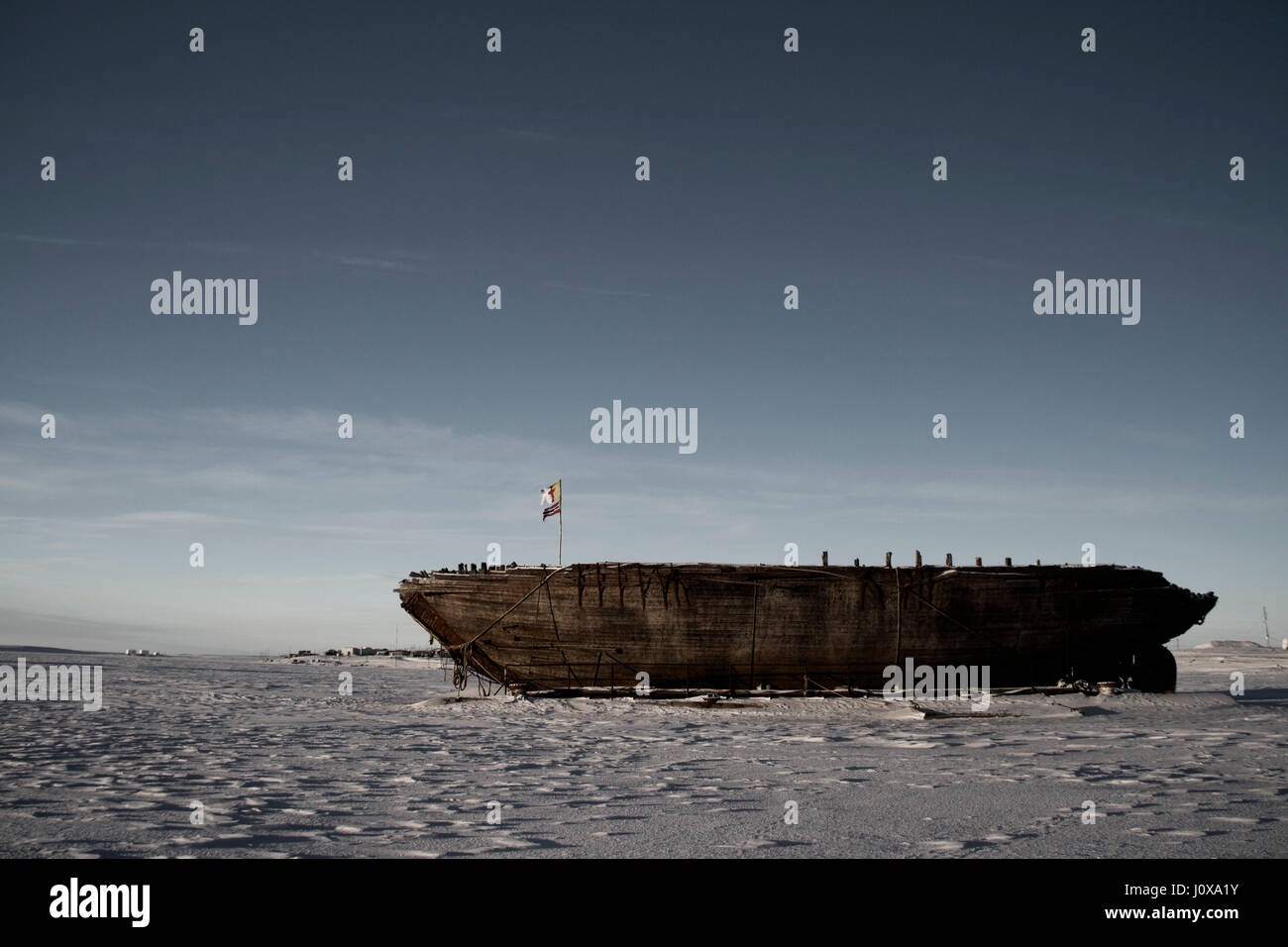 Schiffswrack bleibt die Maud in der Nähe von Cambridge Bay, benannt nach Königin Maud von Norwegen, ein Schiff gebaut für Roald Amundsen für seine Expedition in die Arktis. Stockfoto