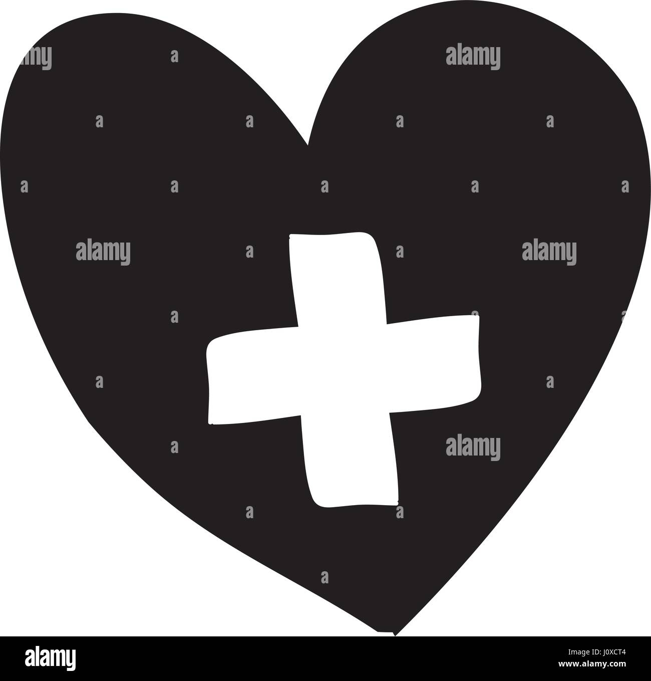 monochrome Silhouette Herz mit Kreuz im Inneren Stock Vektor