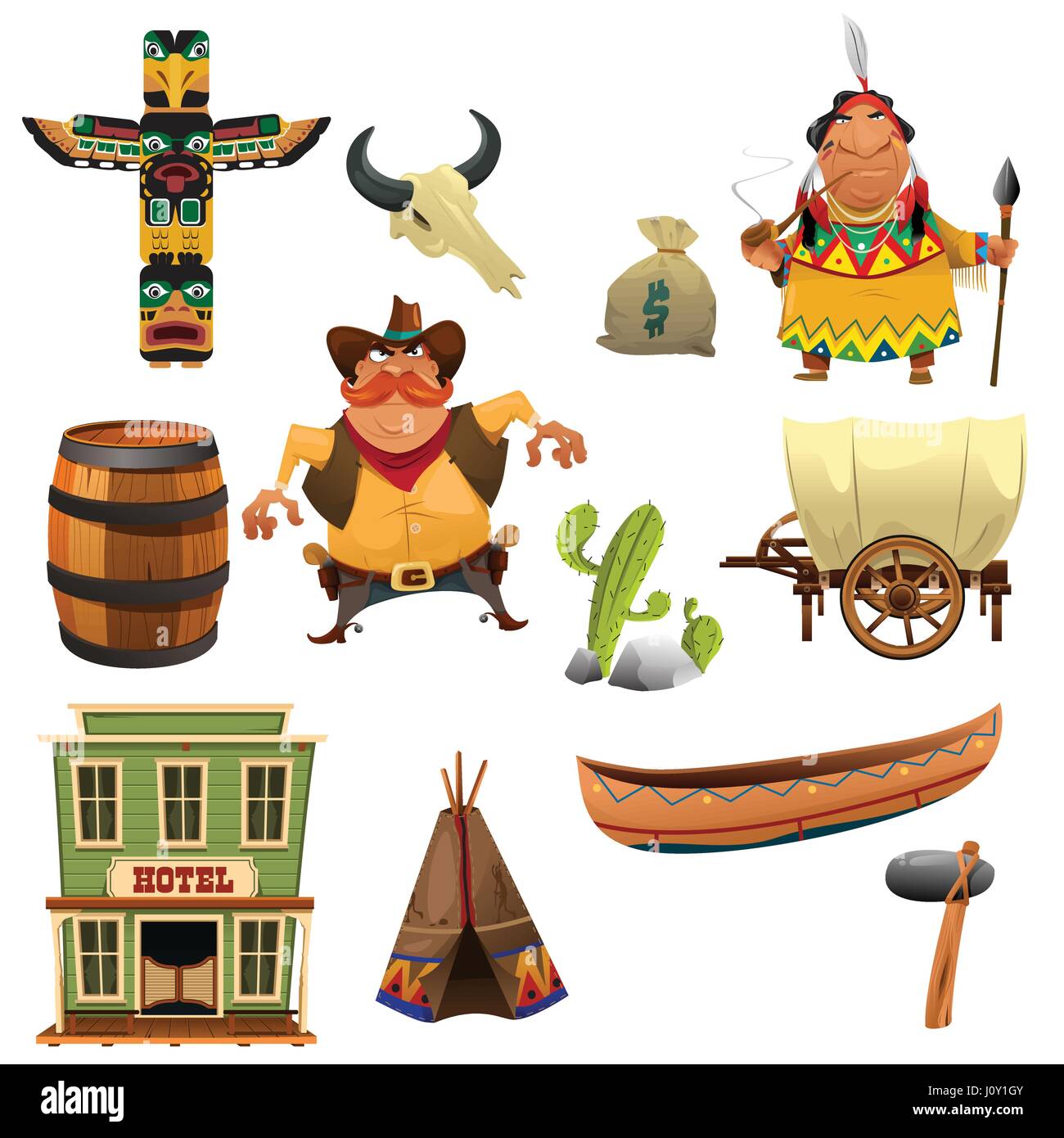 Eine Vektor-Illustration von Cowboys und indischen Icon-sets Stock Vektor