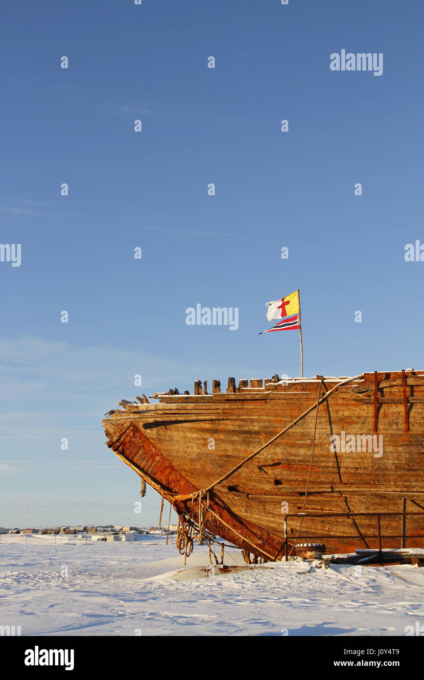 Schiffswrack bleibt die Maud in der Nähe von Cambridge Bay, benannt nach Königin Maud von Norwegen, ein Schiff gebaut für Roald Amundsen für seine Expedition in die Arktis. Stockfoto
