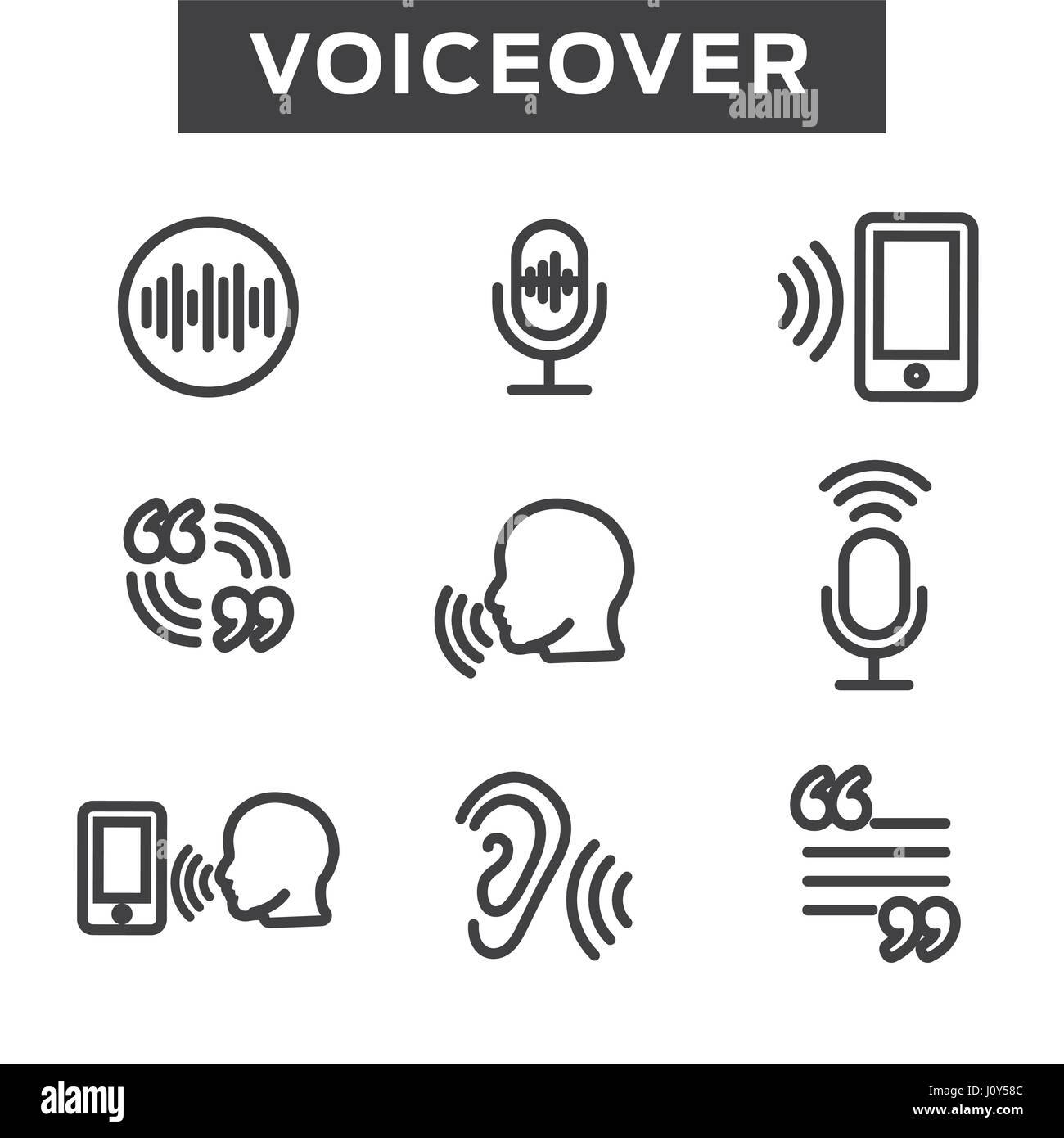 VoiceOver oder Voice Befehlssymbol mit Schallwellen Bilder eingestellt Stock Vektor