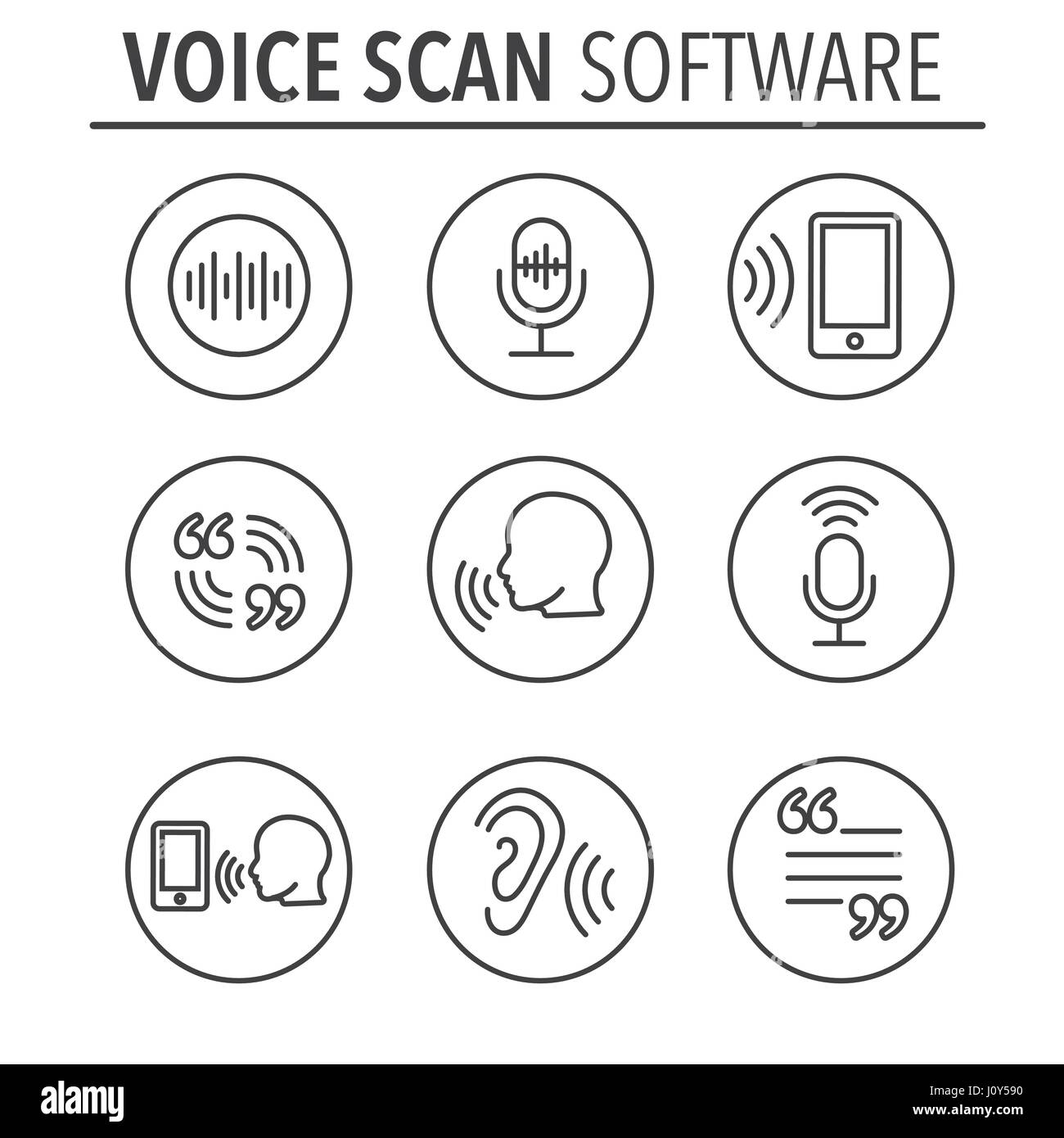 VoiceOver oder Voice Befehlssymbol mit Schallwellen Bilder eingestellt Stock Vektor