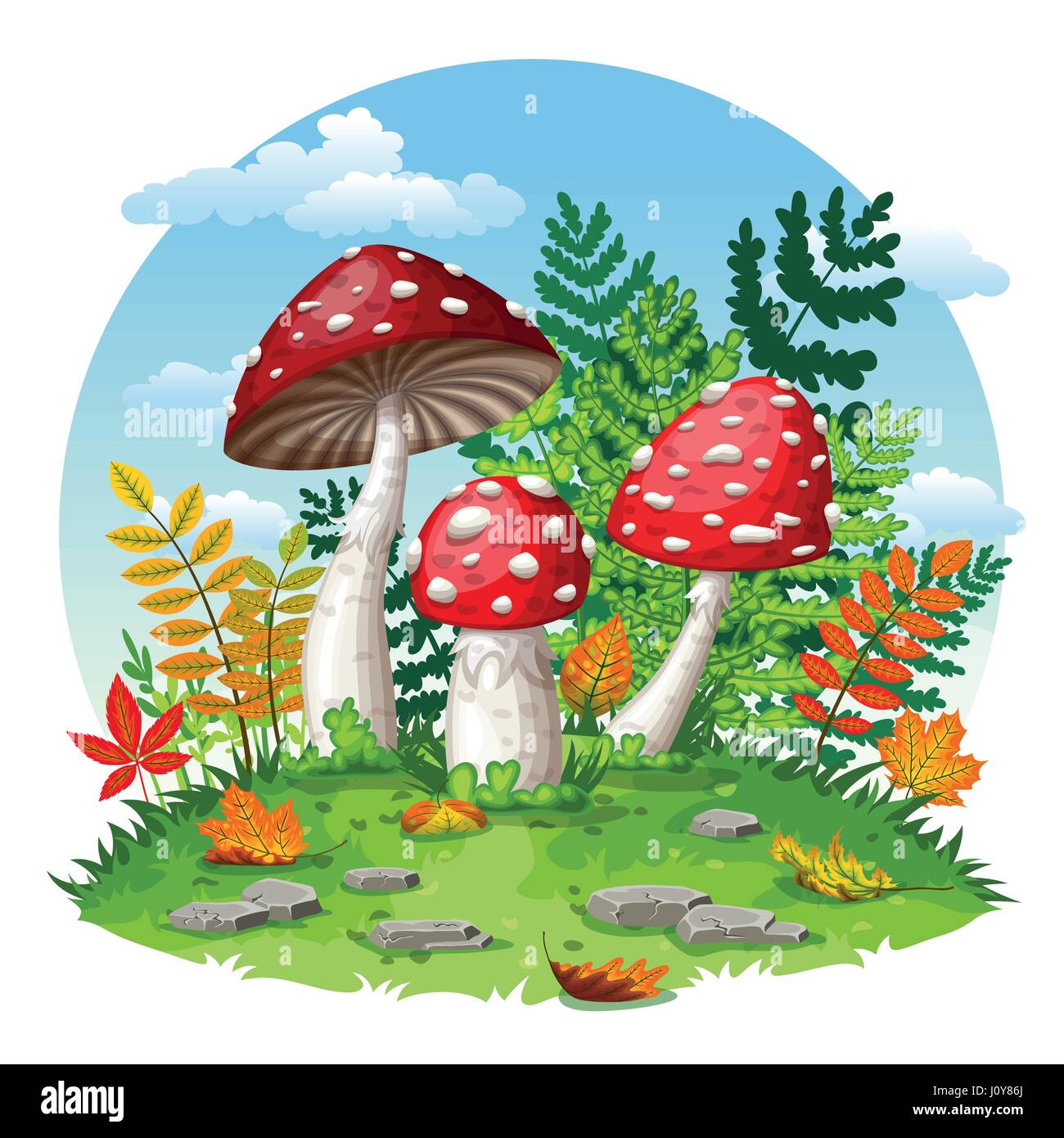 Außenillustration einige fliegen Pilze im Herbst Stock-Vektorgrafik - Alamy