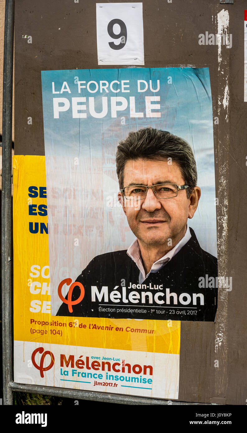 Plakat der französischen Präsidentschaftswahl Kandidat Jean Luc melenchon Stockfoto