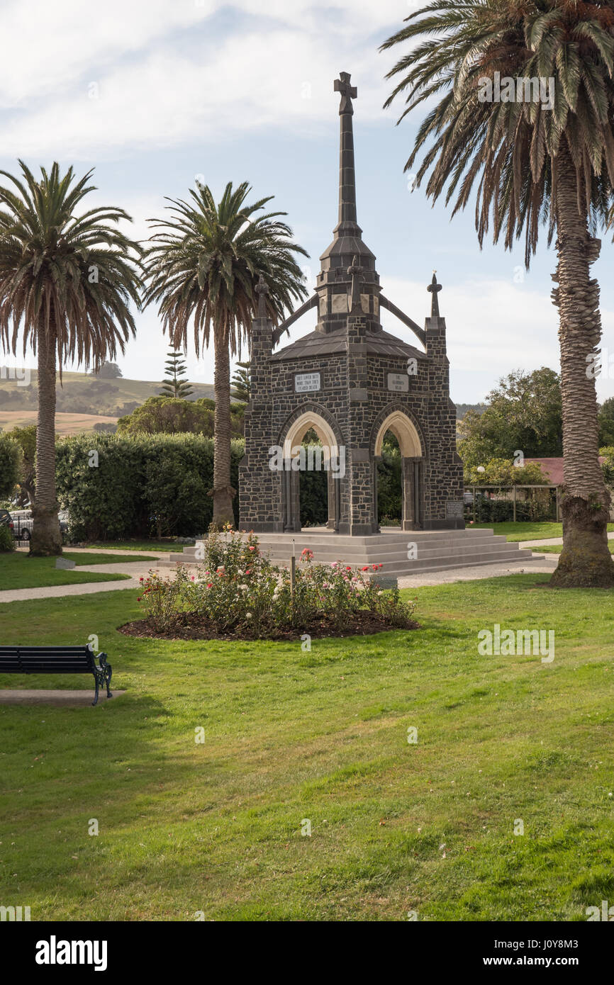 Banks Peninsula Kriegerdenkmal in Akaroa, Region Canterbury, Südinsel, Neuseeland. Stockfoto