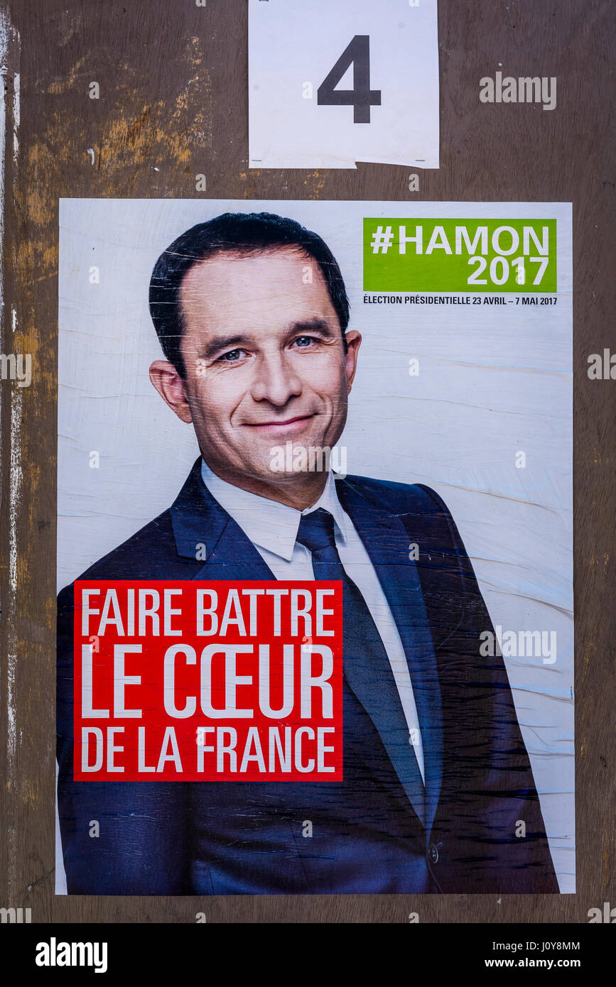 Plakat von 2017 französischen Präsidentschaftswahlen Kandidat Benoît hamon Stockfoto