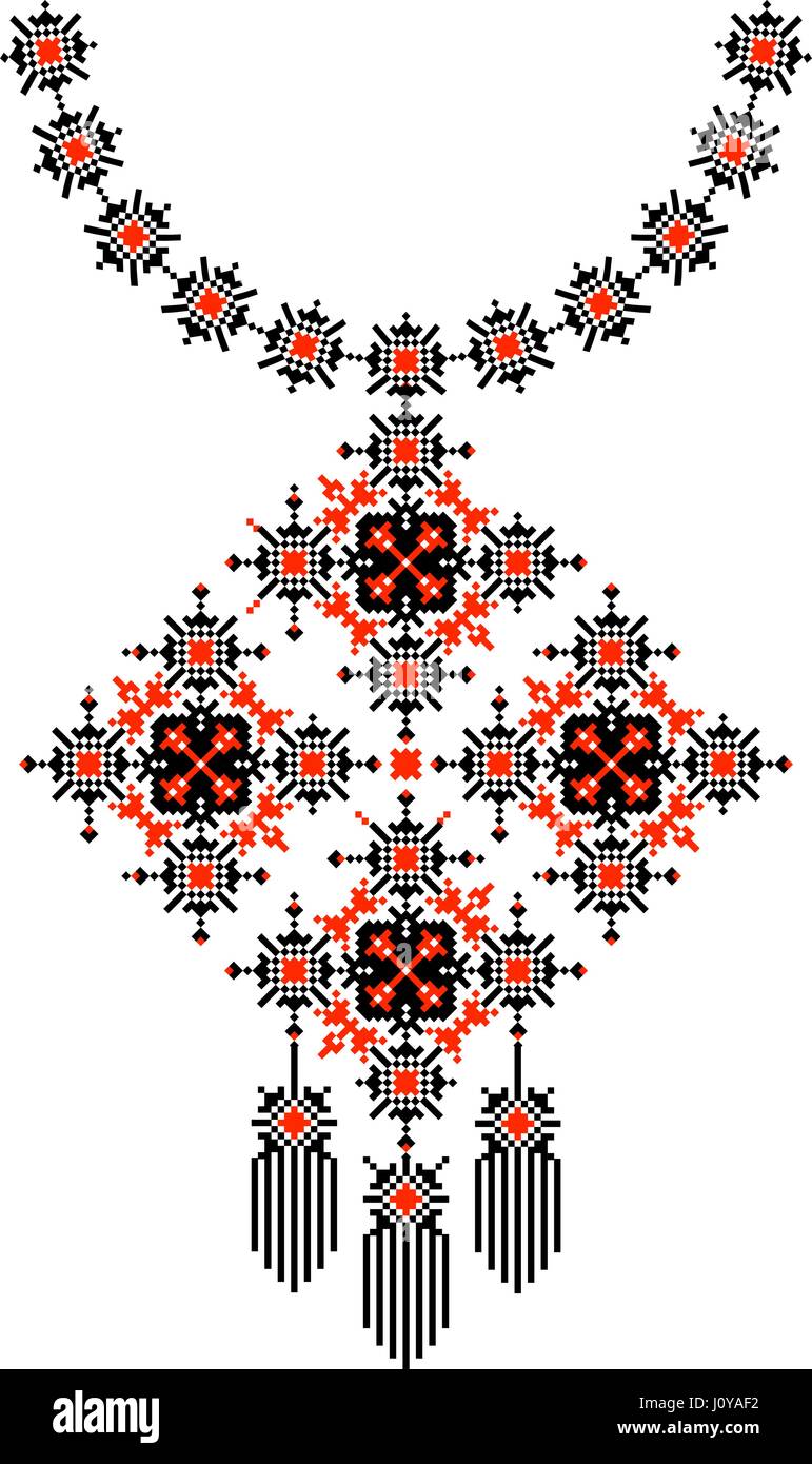 Ethnische Halskette Stickerei, Pixel-tribal-design Stock Vektor
