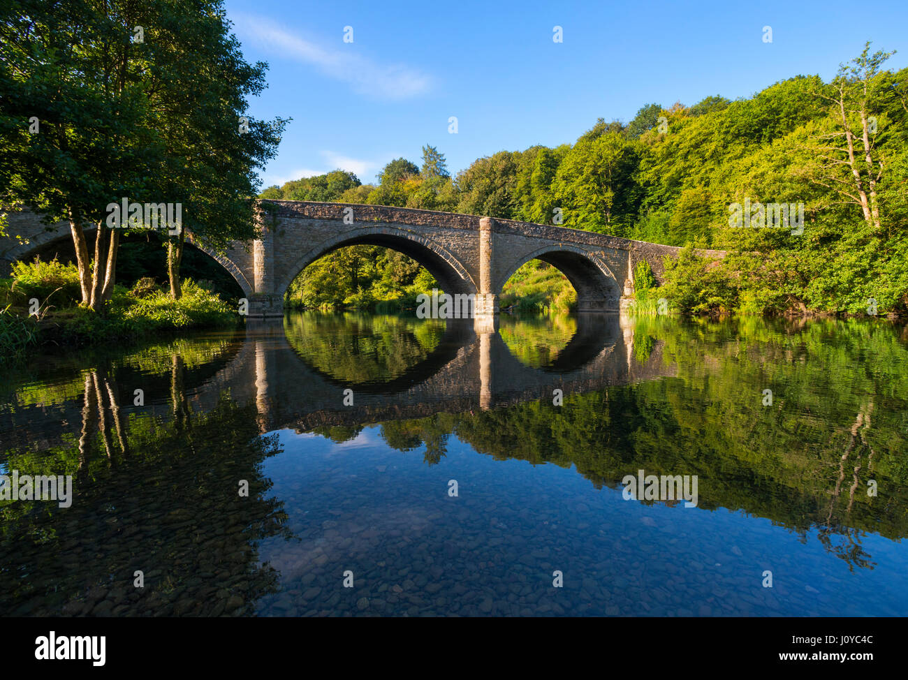 Dinham Brücke spiegelt sich in den Fluß Teme, Ludlow, Shropshire. Stockfoto