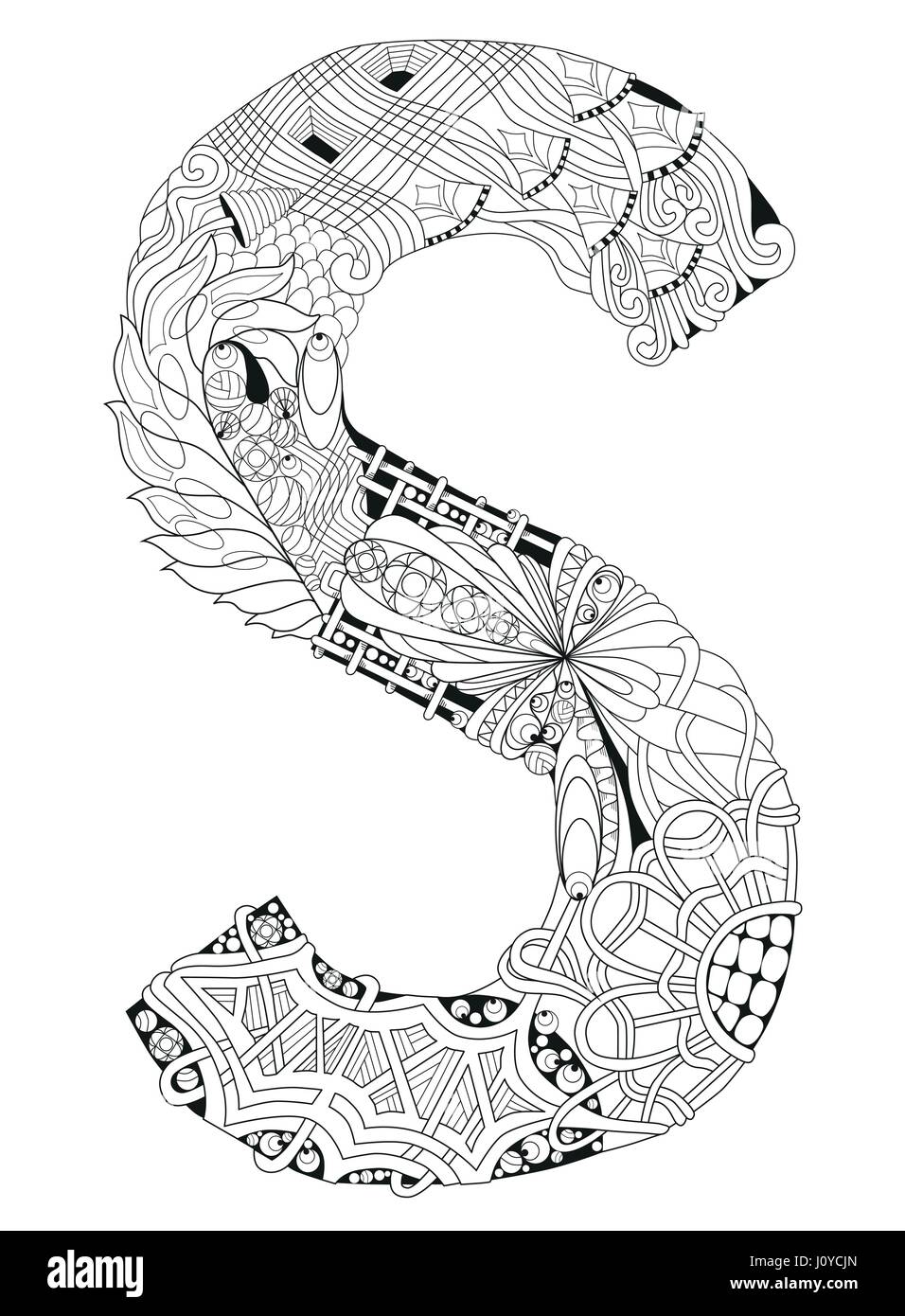 Lletter S zum Ausmalen. Dekorative Zentangle Vektorobjekt Stock