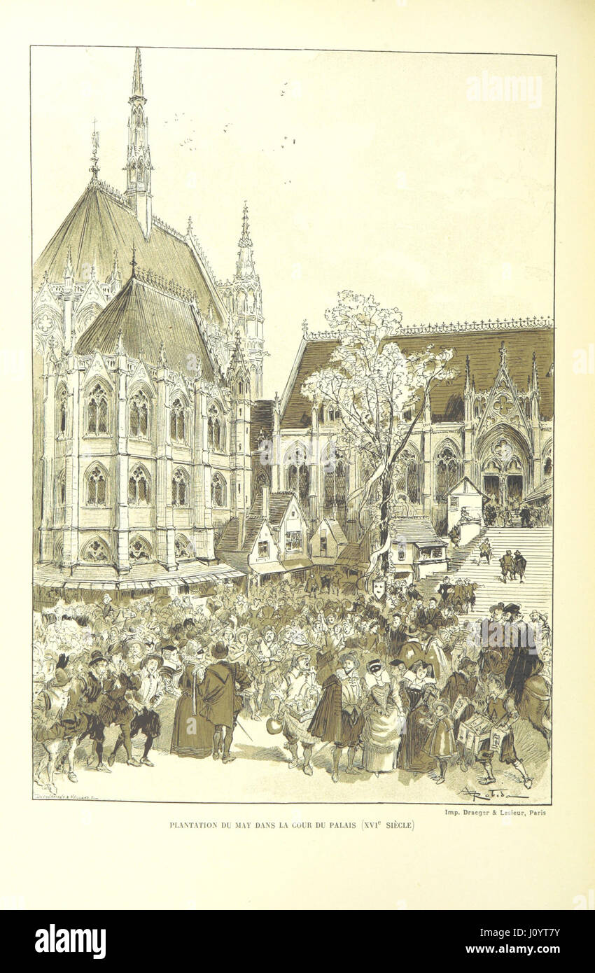 Diese Arbeit von A. Robida bietet eine historische und visuelle Erkundung von Paris und verfolgt seine Transformation durch die Jahrhunderte. Die Texte, Zeichnungen und Lithografien erfassen die Pracht und Erinnerungen des Pariser Lebens. Stockfoto