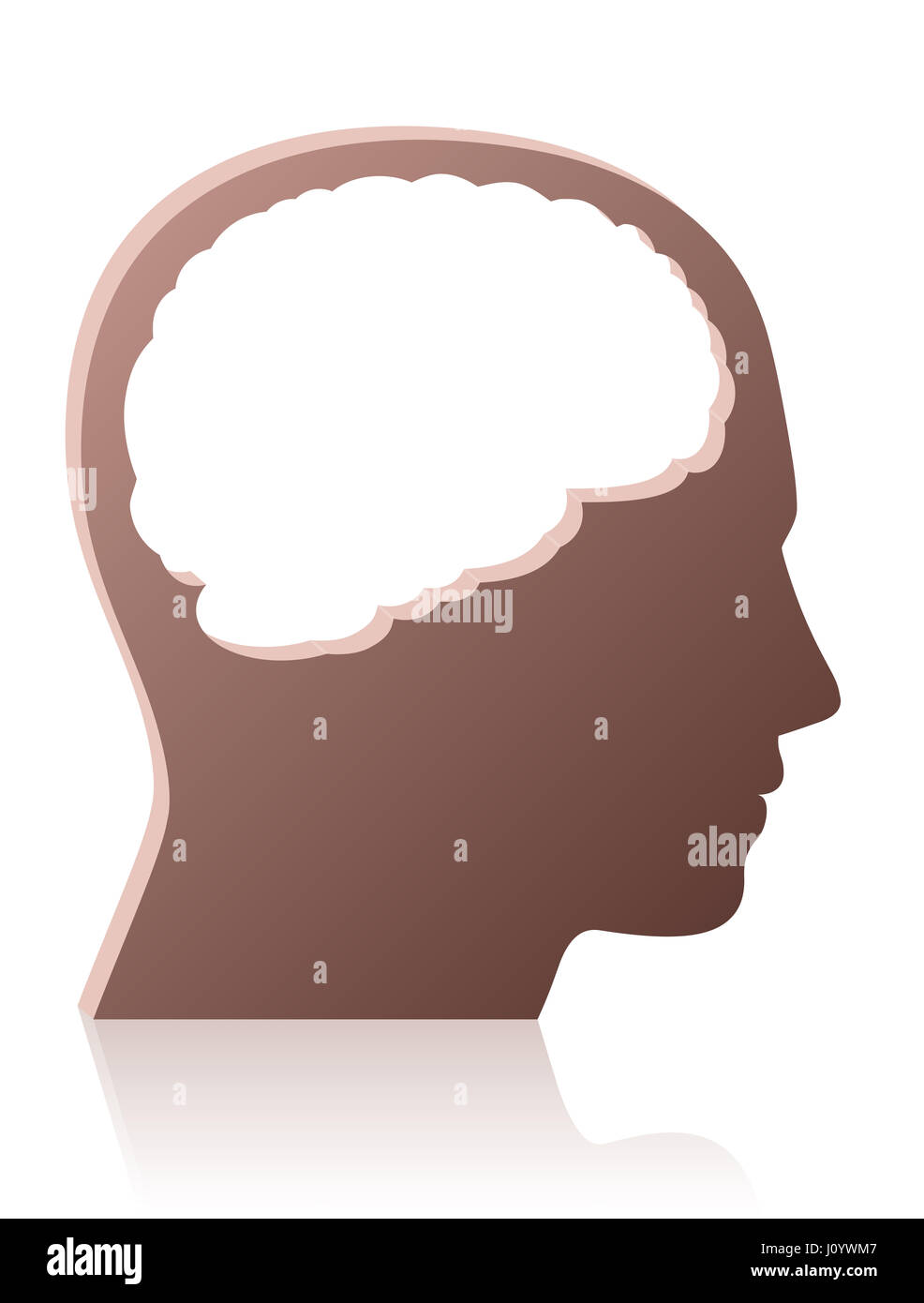 Hirnlose, geistlose, unintelligent, töricht, albern, dumme Person, symbolisiert durch einen Kopf mit einem großen Gehirn geformt leeres Loch - isolierte Abbildung. Stockfoto