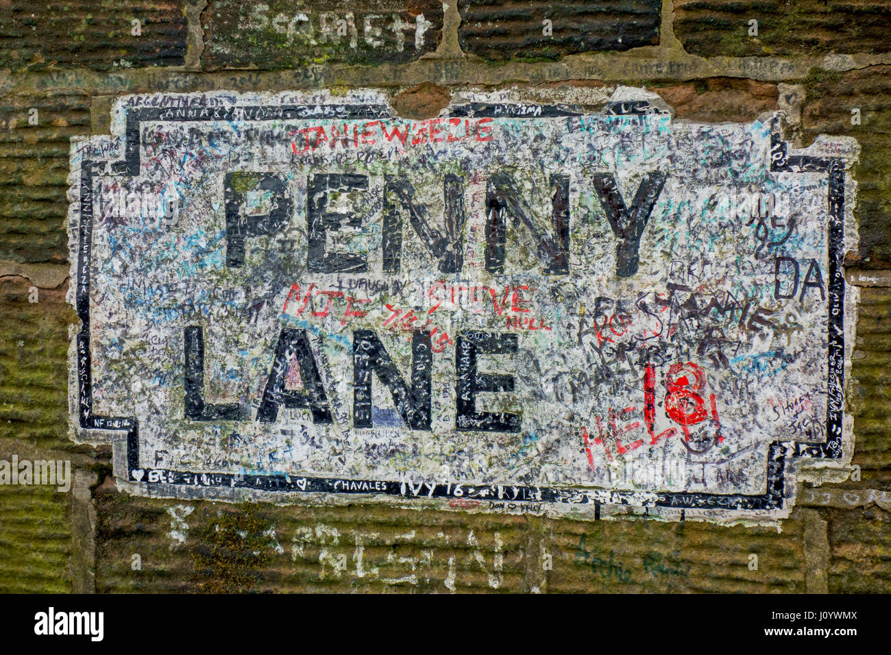 Penny Lane Straßenschild in Liverpool. Bekannt geworden durch die Beatles. Stockfoto