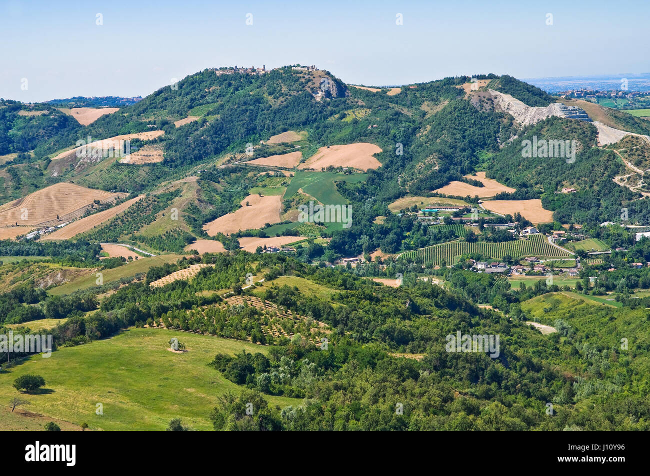 Blick vom Schloss von Montebello. Emilia - Romagna. Italien. Stockfoto