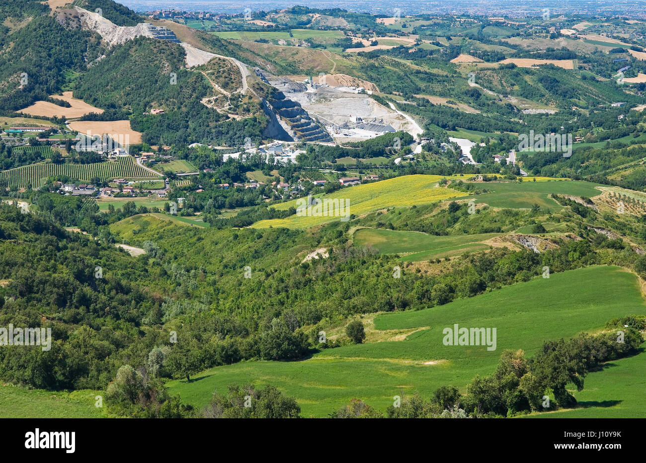Blick vom Schloss von Montebello. Emilia - Romagna. Italien. Stockfoto
