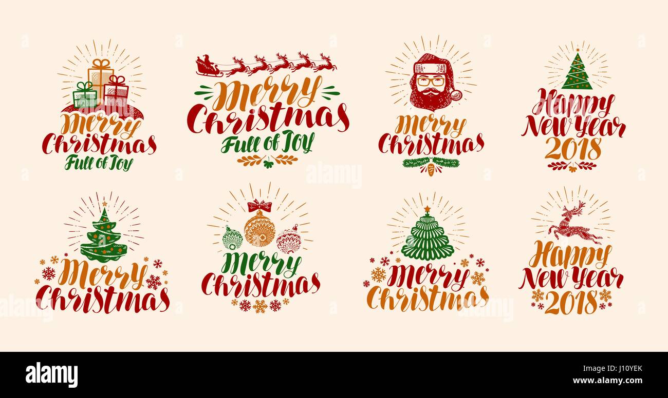 Frohe Weihnachten und Happy New Year, Schriftzug. Weihnachten, Weihnachten, Urlaub, Beschriftungssatz oder Symbole. Kalligraphie-Vektor-illustration Stock Vektor