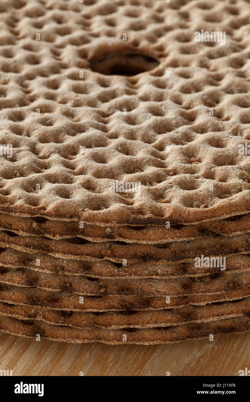 Haufen von frischen schwedischen Knäckebrot hautnah Stockfoto