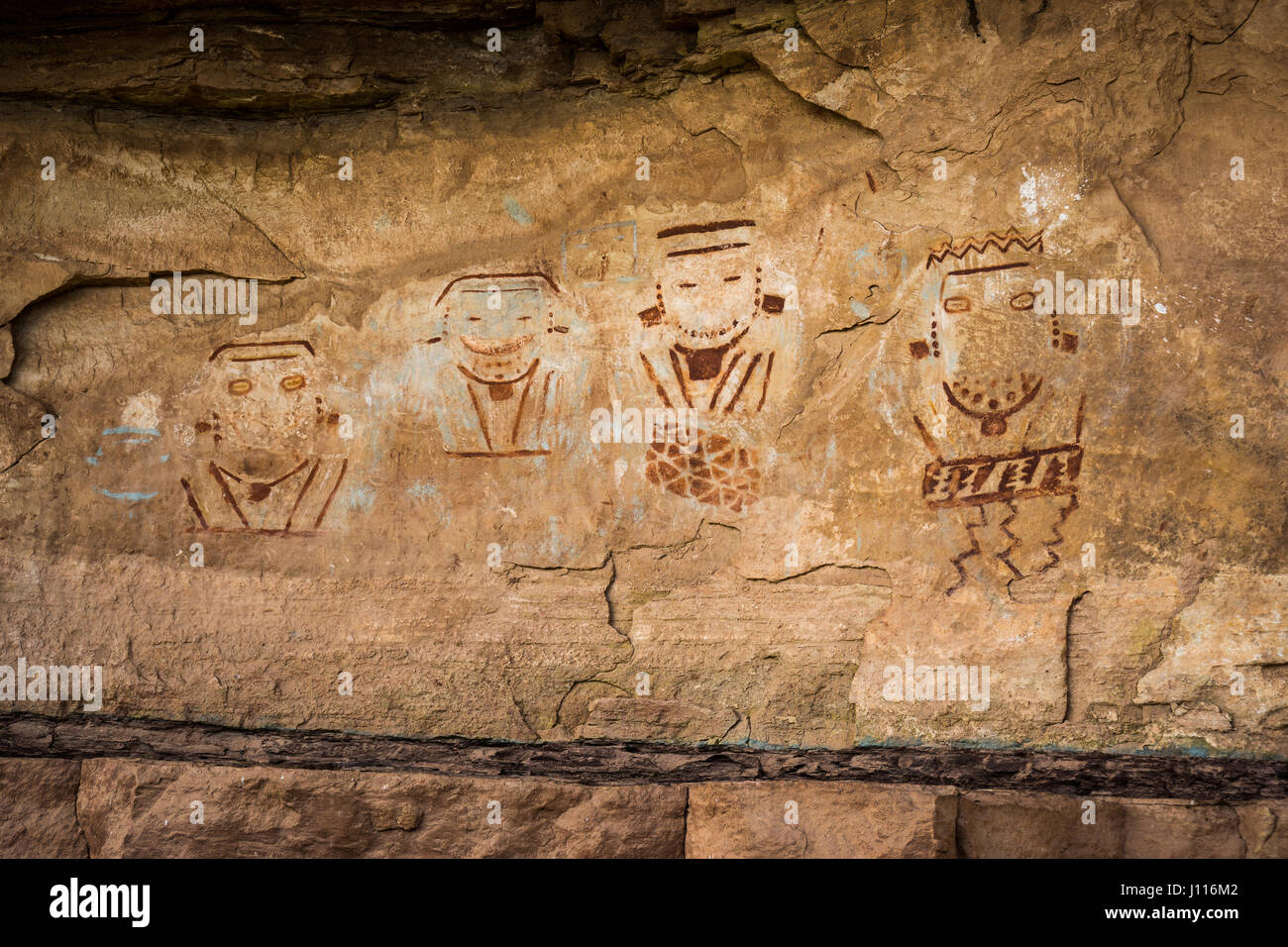 Vier Gesichter Piktogramm, Salt Creek, Canyonlands National Park, Utah. Stockfoto