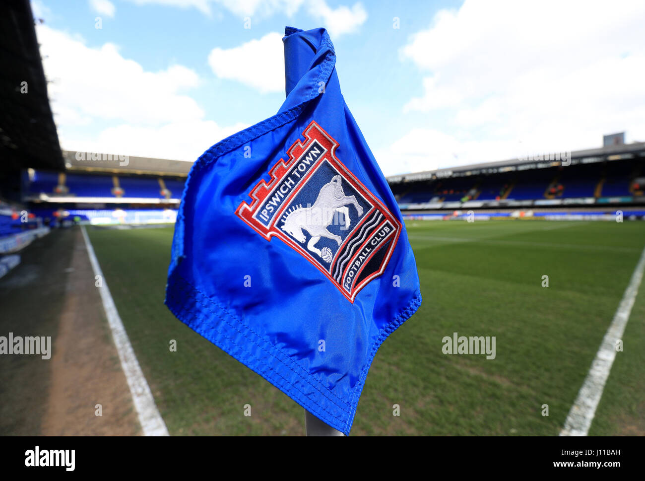 Einen Überblick über eine Eckfahne an der Portman Road während der Himmel Bet Meisterschaftsspiel an der Portman Road, Ipswich. Stockfoto