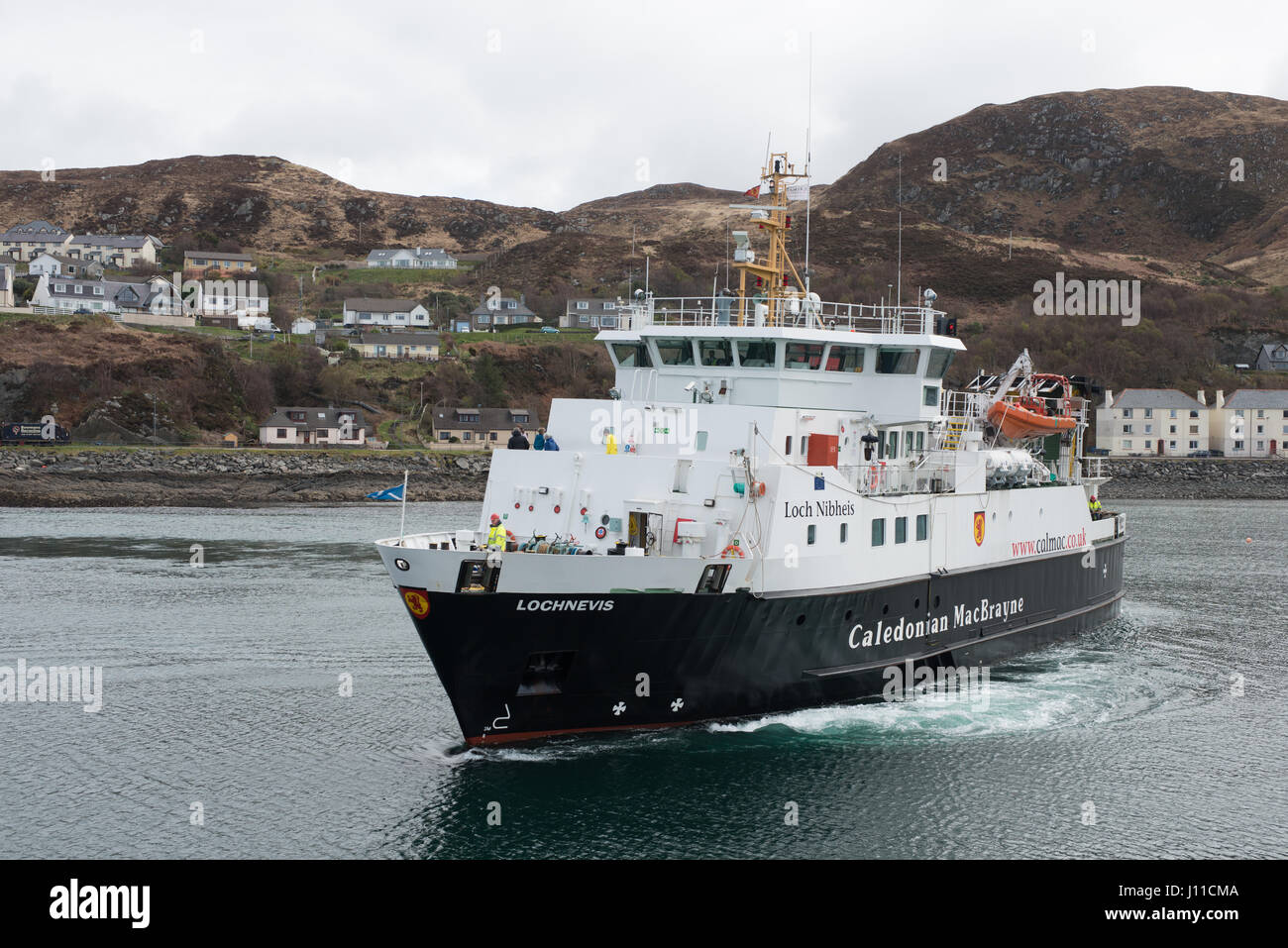 Caledonian MacBrye ferry Lochnevis Ankunft in Mallaig Quay für die Reise zu den Inseln von Rum und Canna Stockfoto