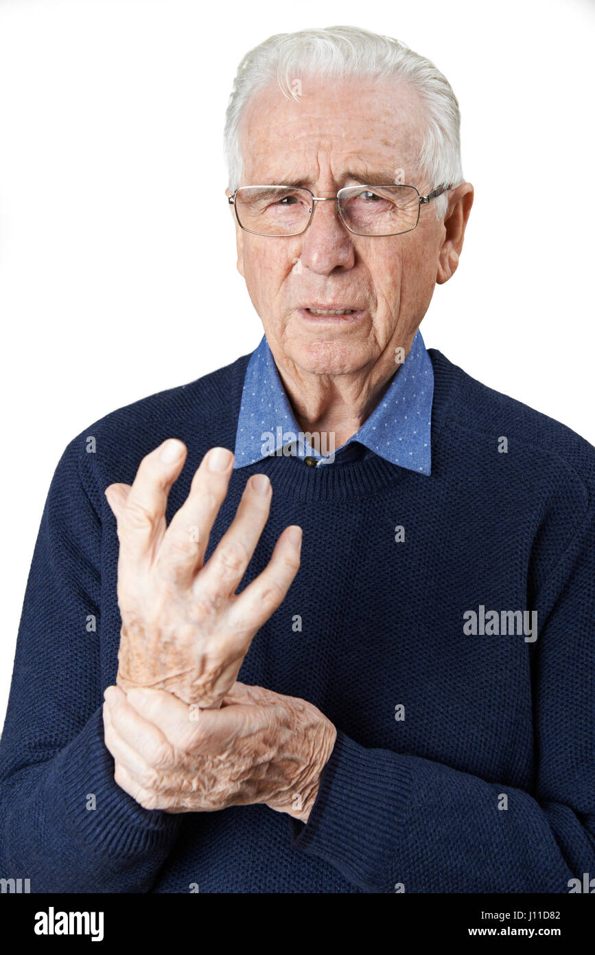 Porträt von älteren Menschen leiden mit Arthritis Stockfoto