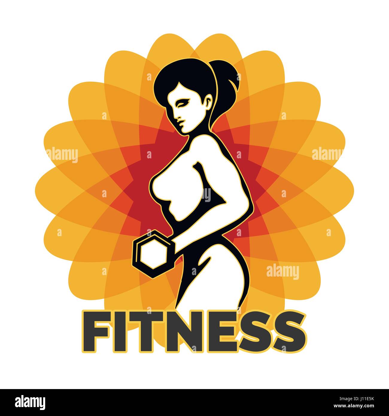 Frau hält Gewicht Silhouette. Element für Sport-Label, Turnhalle Abzeichen, Fitness-Club-Design. Sport-Symbol. Vektor-Illustration. Stock Vektor