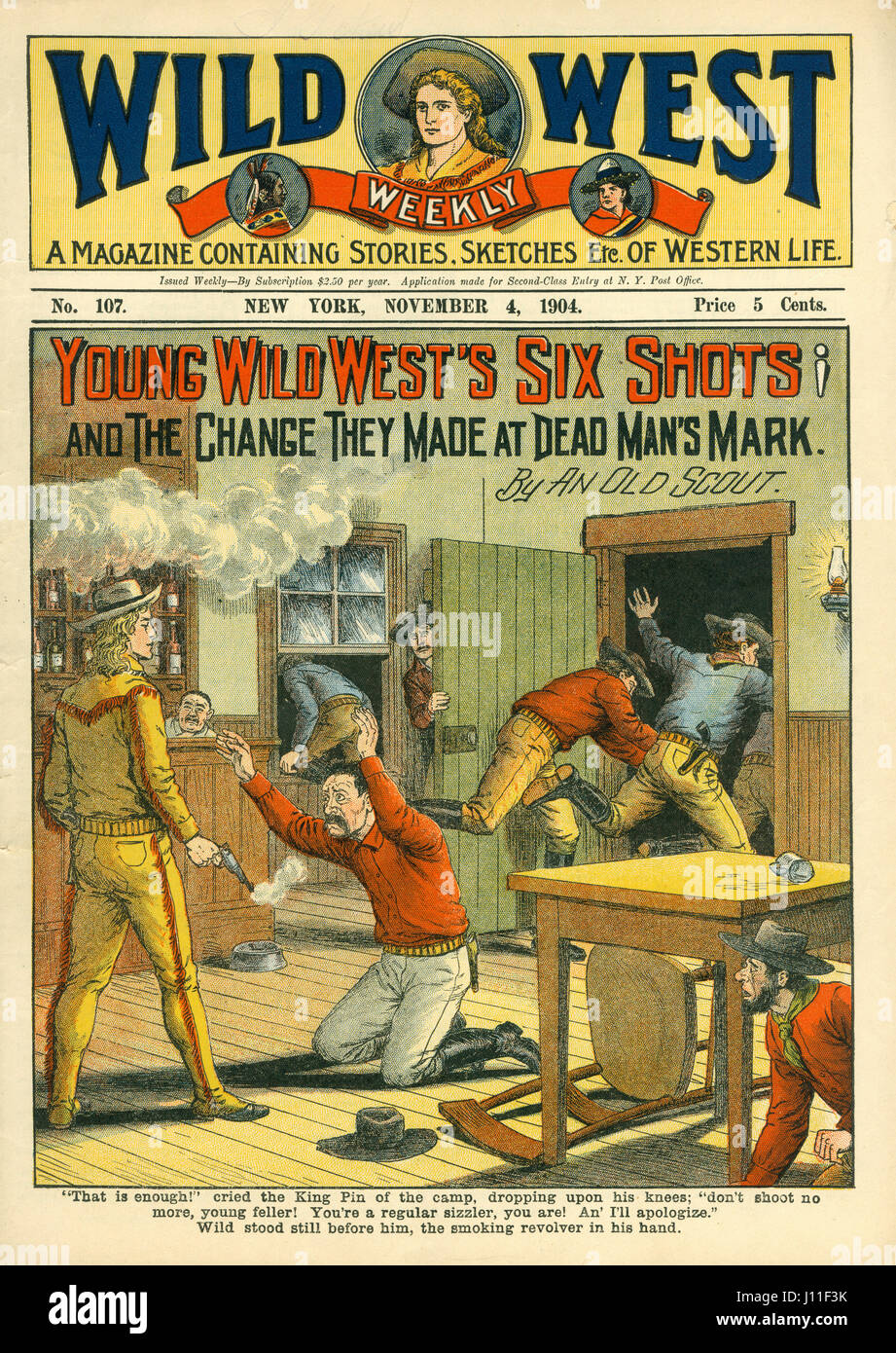 Abdeckung des wilden Westens Weekly Magazine, Nr. 107, 4. November 1904 Stockfoto